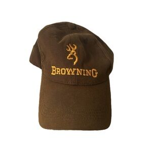 Vintage 90s Browning Arms Brown baseball Hat Cap adjustable strap Buck Hunting